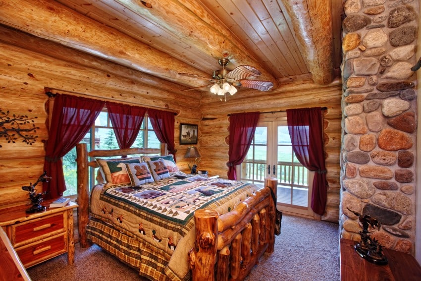 master bedroom in log home