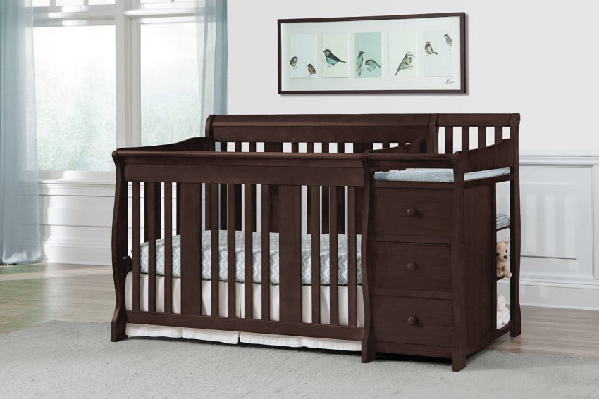 Stork Craft Portofino 4-in-1 Fixed Side Convertible Crib and Changer, Espresso