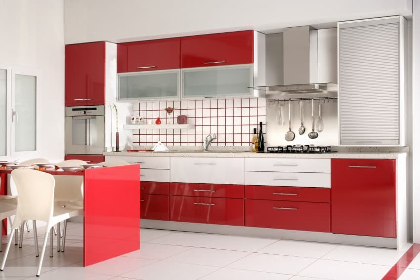modern red kitchen