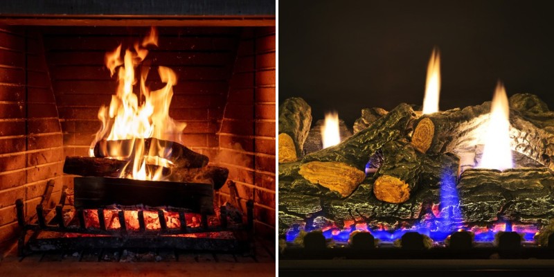 wood or gas fireplace