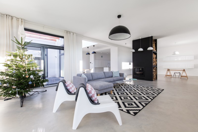 living room with grey floor