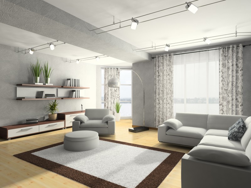living room with gray wall